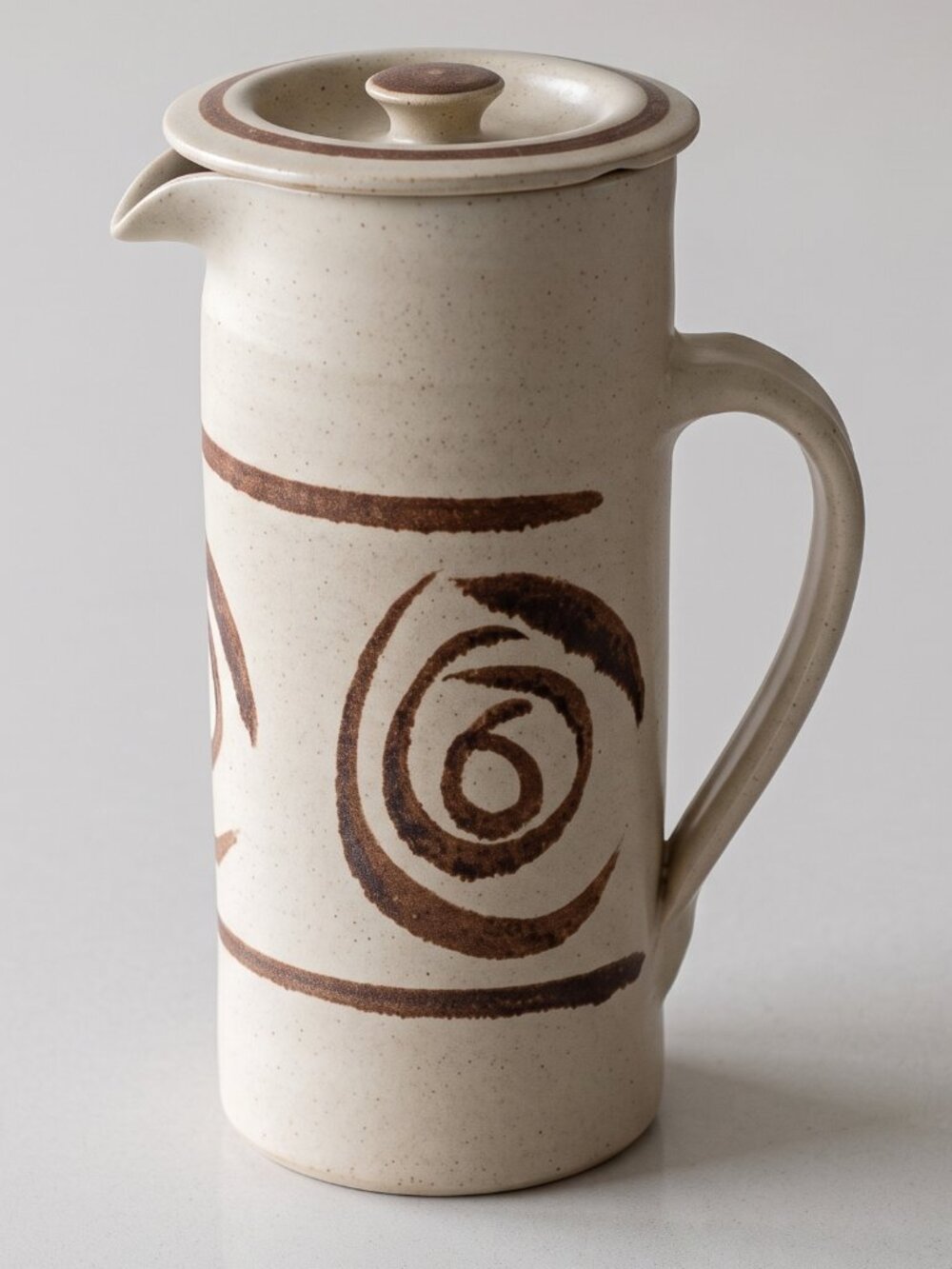 Vintage Abaty Pottery Wales Stoneware Coffee Tea Jug with Lid Brown Spiral